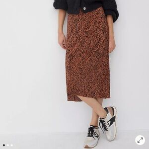 Anthropologie Maeve Mazie Pleated Midi Skirt Leopard